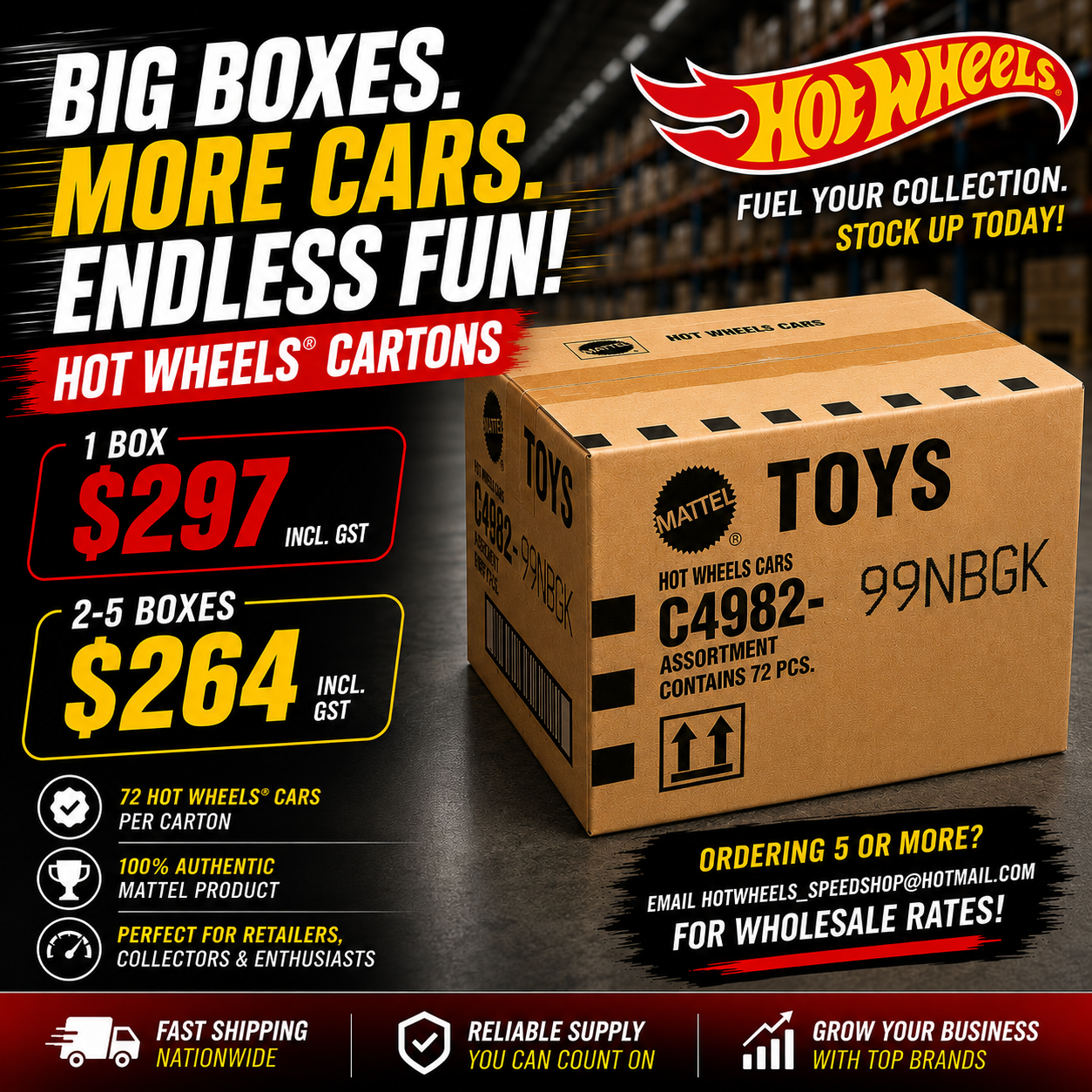 Hot Wheels 2026 Case C,B or F - Long Cards Wholesale Box (72 pcs)